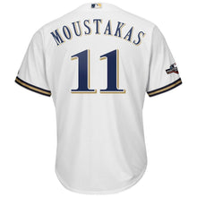 Load image into Gallery viewer, Mike Moustakas Milwaukee Brewers Majestic 2019 Postseason Official Cool Base Player Jersey - White