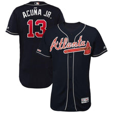 Load image into Gallery viewer, Ronald Acuña Jr Atlanta Braves Majestic 2019 Alternate Collection Flex Base Player Jersey – Navy/Gray
