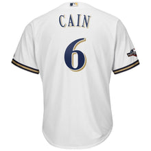 Load image into Gallery viewer, Lorenzo Cain Milwaukee Brewers Majestic 2019 Postseason Official Cool Base Player Jersey - White