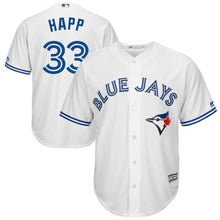 Load image into Gallery viewer, JA Happ Toronto Blue Jays Majestic Home Cool Base Player Jersey - White