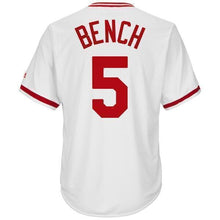 Load image into Gallery viewer, Johnny Bench Cincinnati Reds Majestic Big &amp; Tall Cooperstown Cool Base Player Jersey - White