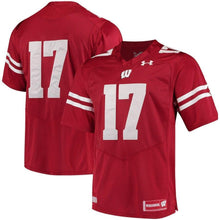 Load image into Gallery viewer, #17 Wisconsin Badgers Under Armour Premier Performance Football Jersey - Red