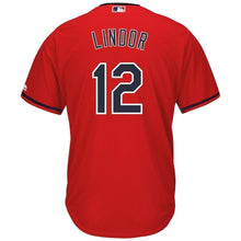 Load image into Gallery viewer, Francisco Lindor Cleveland Indians Majestic Alternate 2019 Cool Base Player Jersey – Scarlet/White