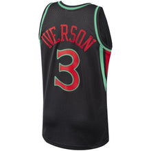 Load image into Gallery viewer, Allen Iverson Philadelphia 76ers Mitchell &amp; Ness Hardwood Classics Christmas Swingan Collection Jersey – Black