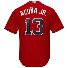 Load image into Gallery viewer, Ronald Acuña Jr. Atlanta Braves Majestic 2019 Alternate Official Cool Base Player Jersey Scarlet/Navy