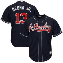 Load image into Gallery viewer, Ronald Acuña Jr. Atlanta Braves Majestic 2019 Alternate Official Cool Base Player Jersey Scarlet/Navy