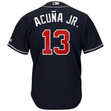 Load image into Gallery viewer, Ronald Acuña Jr. Atlanta Braves Majestic 2019 Alternate Official Cool Base Player Jersey Scarlet/Navy