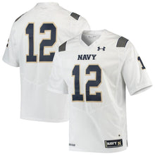 Load image into Gallery viewer, #12 Navy Midshipmen Under Armour Premier Football Jersey - White