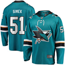 Load image into Gallery viewer, Radim Simek San Jose Sharks Fanatics Branded Home Breakaway Player Jersey - Teal