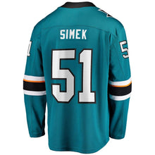 Load image into Gallery viewer, Radim Simek San Jose Sharks Fanatics Branded Home Breakaway Player Jersey - Teal
