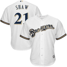 Load image into Gallery viewer, Travis Shaw Milwaukee Brewers Majestic Home Official Cool Base Replica Player Jersey - White