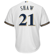 Load image into Gallery viewer, Travis Shaw Milwaukee Brewers Majestic Home Official Cool Base Replica Player Jersey - White