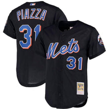 Load image into Gallery viewer, Mike Piazza New York Mets Mitchell &amp; Ness Big &amp; Tall Cooperstown Collection Mesh Button-Up Jersey– Black
