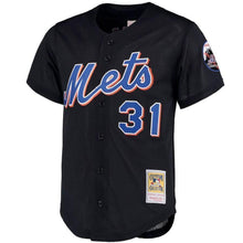 Load image into Gallery viewer, Mike Piazza New York Mets Mitchell &amp; Ness Big &amp; Tall Cooperstown Collection Mesh Button-Up Jersey– Black