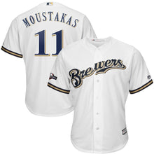 Load image into Gallery viewer, Mike Moustakas Milwaukee Brewers Majestic 2019 Postseason Official Cool Base Player Jersey - White